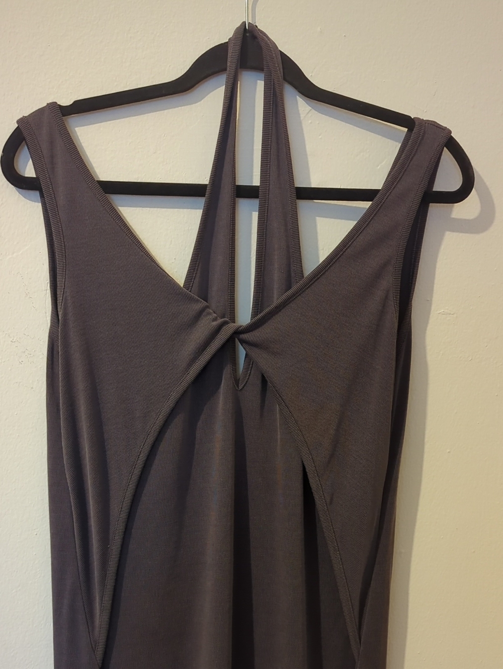 Backless Twist-Detail Midi Dress — Charcoal Gray Size S